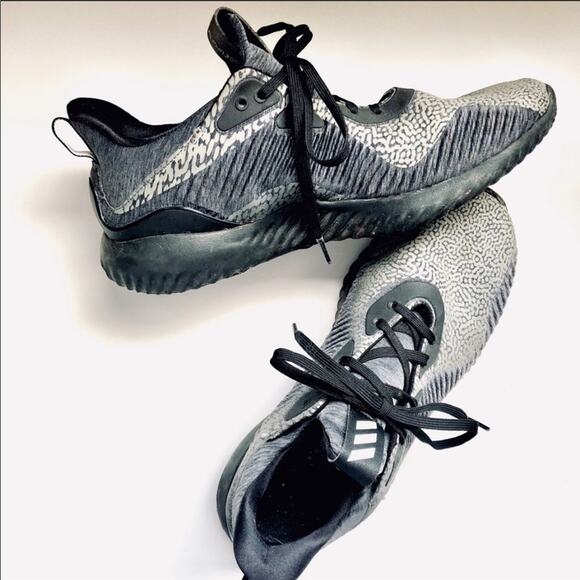 ADIDAS Alphabounce Grey Black Printed Running Gym Athletic Sneakers Shoes 9.5 - Picture 1 of 5